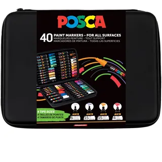 Posca 186840 - POSCA Marker Set, 40 Acrylstifte in Strichbreiten PC-1MC, PC-3M, PC-5M, PC-8K