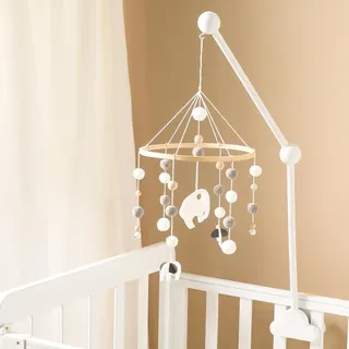 Yililay Cot Mobile Arm 27.17 Zoll Holz Cloud -Design Abnehmbarer Baby Mobile Kleiderhöhe Einstellbarer niedlicher Krippen Mobile Arm für Bettglocke Wind Glockenspiele, Baby Mobile Hanger