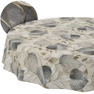 Tischdecke abwaschbar Tischtuch Lotuseffekt pflegeleicht aus Baumwolle Polyester schmutzabweisend Outdoor Gartentischdecke Palladium Blätter Rund 120cm