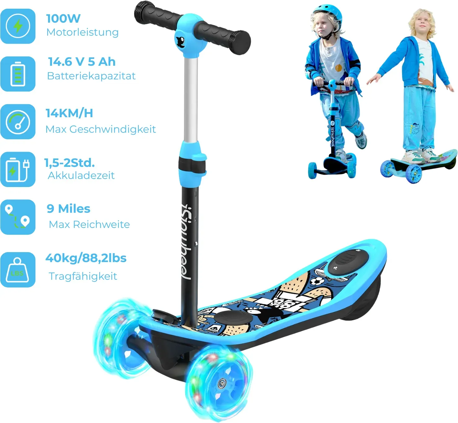 MiniSpider 2-in-1 Elektrischer Dreirad-Kinderscooter und Skateboard für Kinder ab 3 Jahre (Höhenverstellbare)