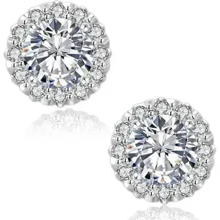 Ohrringe Damen Silber 925 Moissanit Geschenkverpackung Halo Silbrig
