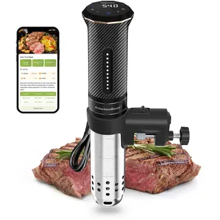 KitchenBoss Sous Vide Garer Stick WiFi:Sous Vide Stab Wi-Fi Präzisionskocher Immersion Tauchzikulator App-Steuerung IPX7 Wasserdicht Ultra-leise LED Touch Display 1100W 40°C-90°C