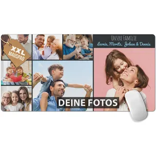 PR Print Royal Großes Mousepad mit Foto - Fotocollage mit 7 Fotos und Text selbst gestalten - XXL Mousepad personalisiert, Geschenke für Freund und Gamer | Schreibtischunterlagen, 800 x 400 mm