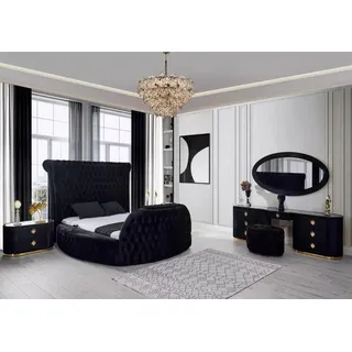 Xlmoebel Schlafzimmer-Set Schlafzimmermöbel-Set in Schwarz mit Bett, 2 Nachttischen, (5-tlg., 5tlg. Schlafzimmer Set (Bett+2x Nachttische + Schminktisch + Spiegel), Hergestellt in Europa schwarz