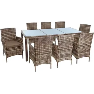 Estexo Polyrattan Sitzgruppe Gartenmöbel Set f. 8 Personen Rattan Gartenset Beige-Braun - Beige