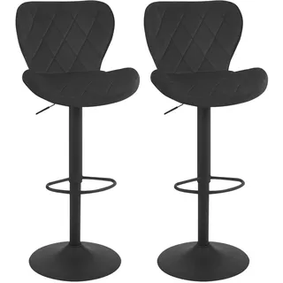 WOLTU Barhocker 2er Set, Barstuhl höhenverstellbar, Drehhocker 360°, Hocker mit Rückenlehne Fußstütze, Bistrostuhl ergonomisch, Samt Metallgestell, für Bar Bistro Kücheninsel, Schwarz, BH419sz-2