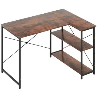 Costway L-förmiger Schreibtisch, umkehrbarer Eckschreibtisch mit verstellbarem Regal & Metallrahmen, Holz-Computertisch, Bürotisch