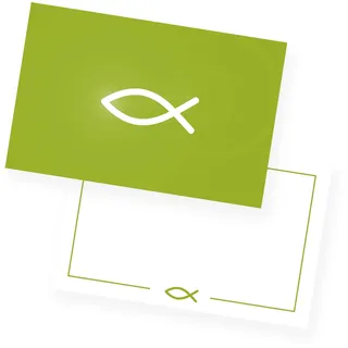 itenga 12x Karte Fisch DIN A6 quer Einladungskarten Postkarten Dankeskarten Kommunion Taufe A6 Danksagung (grün)