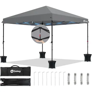 Sekey One-Touch Pop Up Pavillon 3x3 Wasserdicht Stabil Winterfest mit Seitenteile, Faltpavillon 3x3m mit Verdickten Röhren (Grau, Gerade)