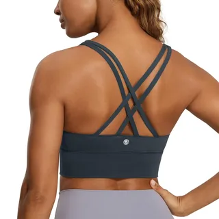 CRZ YOGA Damen Strappy Longline Sport BH - Ohne Bügel Gepolstert Sports Bra Yoga Workout Fitness Crop Top Melanit 44 - 44