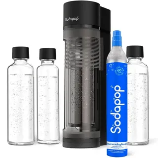 Sodapop Wassersprudler Logan matt schwarz + 2x 850ml + 1x 600ml Glasflaschen