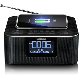 Lenco CR-650BK - DAB+ FM Radiowecker mit Bluetooth"' und kabelloser Ladefunktion, schwarz