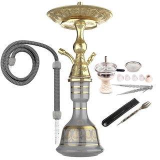 Luna Hookah Premium Travel Tradi Shisha Absolutes Komplett Set edles Design | Traditionelle Wasserpfeife 43 cm inkl. Steinkopf Kaminaufsatz Tradischlauch und Zange (Grau)