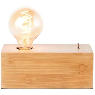 Lightbox skandinavische Nature Tischlampe - 8 x 20 x 10 cm - Tischleuchte mit Basis aus Holz/Bambus & Schalter - für Wohnzimmer - E27, max. 40 W - in Hellbraun