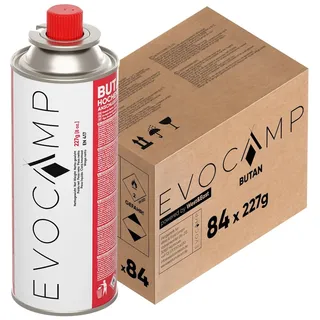 evocamp 84x Butan Gaskartuschen 227g für Campingkocher, Gasheizung