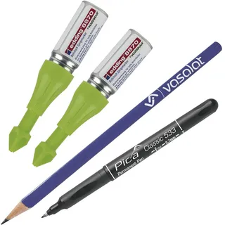 vasalat Tieflochmarker Spray - 2x Bohrlochmarker für deutlich sichtbare Markierungen, bis zu 250 Bohrlöcher + Permanent Pen Fine schwarz