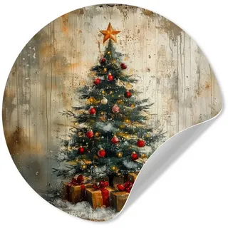 MuchoWow Wandsticker Weihnachtsbaum - Vintage - Weihnachten - Geschenk (1 St), Wanddeko Wohnzimmer Schlafzimmer Wandverkleidung, 50x50 cm 50 cm x 50 cm x 0.1 cm