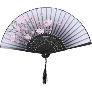 Nurnesy Handfächer, Faltbarer Handfächer, Japanischer Chinesischer Fächer mit Quaste Hochzeit, Tanzparty, Sommer (Grau)