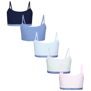TupTam Mädchen Bustier mit Spaghettiträger 5er Pack, Farbe: Sportive Life Dunkelblau Blau Rosa, Größe: 140-146 - 140-146