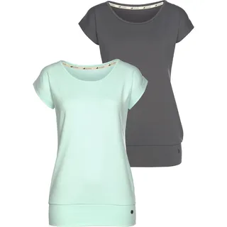 Ocean Sportswear Yoga & Relax Shirt »Soulwear - Essentials Yoga Shirts«, (Packung, 2er-Pack), leicht überschnittene Schultern, längerer Schnitt, Gr. 46, Mint/Anthracite, , 33805058-46