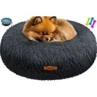 LOVPET® Hundebett Hundekissen Katzenbett Bagel, Waschbar, Inkl. Napf + 3x Kauknochen, Hundesofa flauschig Kissen Rund aus Plüsch für Kleine, Mittelgroße & Große Hunde, Katzen