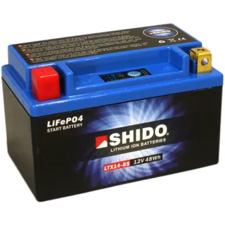 Motorrad Batterie Shido Lithium LTX14-BS / YTX14-BS, 12V/12AH (Maße: 150x87x145)