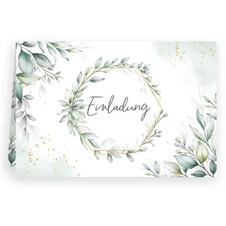 Klasse Einladungskarten Grün Blätter Aquarell mit Umschlägen Klappkarte Einladung Geburtstag Umschläge elegant Hochzeit Jubiläum Feier 20 30 40 50 60 70 80