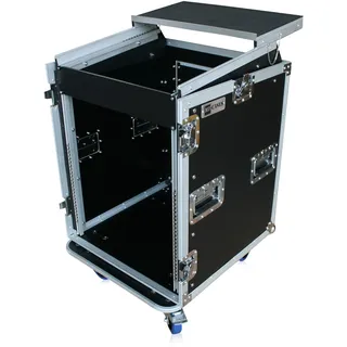 Winkelrack 18HE /10HE oben + Notebook-Ablage Rollen mit Butterfly Case DJ L-Rack