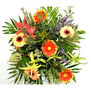 Blumenstrauß „Frühling in der Provence“ – Ø 40 cm, Gerbera & Beiwerk, Frisch & Langlebig, Ideal für Geburtstagsgeschenke, Jubiläen & Anlässe – Kostenloser Blumenversand & Glückwunschkarte