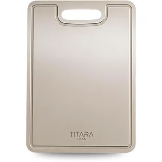 Titara Titan Schneidebrett, Antibakteriell und Geruchlos, Messerfreundliche Oberfläche, Spülmaschinenfest, Lebenslange Haltbarkeit, 100% Titan und kein Edelstahl (M - 34,5x23,5cm)