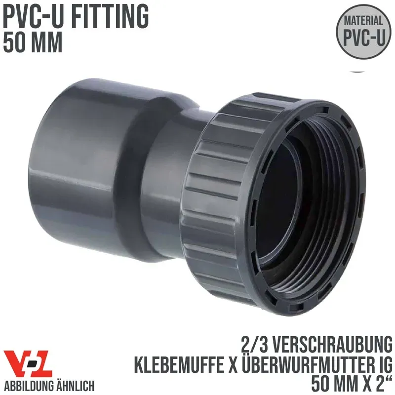 50 mm x 2 VDL PVC Klebe Fitting 2/3 Verschraubung Überwurfmutter Innengewinde -..."