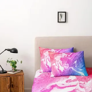 Luowei Kissenbezüge 80x80 Marmor Weiß Rosa Blau Mikrofaser Hübsch Kissenbezüge 2 Set für alle Jahreszeiten