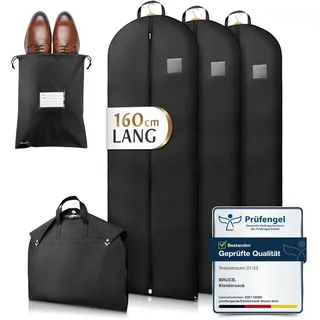 Bruce. Bruce.® 3x Kleidersack Lang 160x60 cm inkl. 1x Schuhbeutel – Premium Kleiderhülle für Abendkleid, Robe & Trachten – 120 GSM Materialstärke – Atmungsaktive Schutzhülle für Reisen & Kleiderschrank