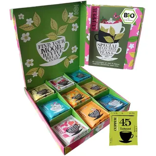 Cupper Bio Tee Geschenkset, Tee Set, Geschenk Weihnachten, Selection Box, Kollektion ausgewählter Biotees (1 Box, 45 Teebeutel)