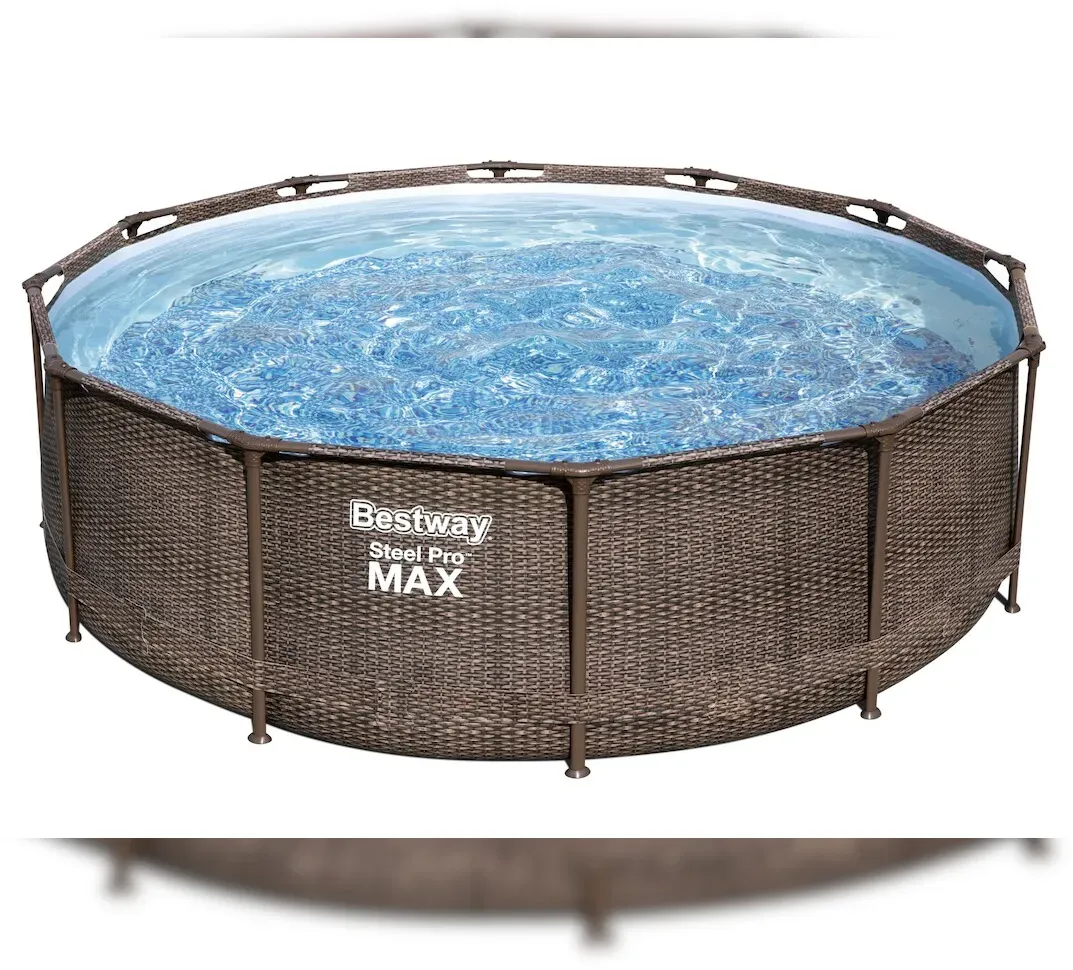 Bestway Steel Pro MAX Frame Pool-Set mit Filterpumpe Ø 366 x 100 cm, Rattan-Optik (Schokobraun), rund