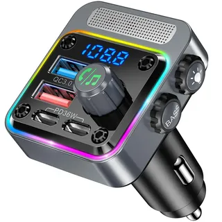 Bluetooth Adapter Auto,Gizmovine 5.3 Transmitter Für Auto Bluetooth Mit HiFi-Bass-Sound,Auto Bluetooths Adapter 54W [PD 36W & QC3.0 18W],Fm Transmitter Zigarettenanzünder,Noise Cancelling Mikrofon