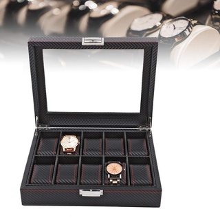 HURRISE Uhren Aufbewahrungsbox, Uhrenbox 10 Fach Kohlefaser Fall Schmuck Display Speicher Uhrenbox Uhrengehäuse Uhrenkoffer For Aufbewahrung 10 Slot Uhrenbox Reise Collector Organizer