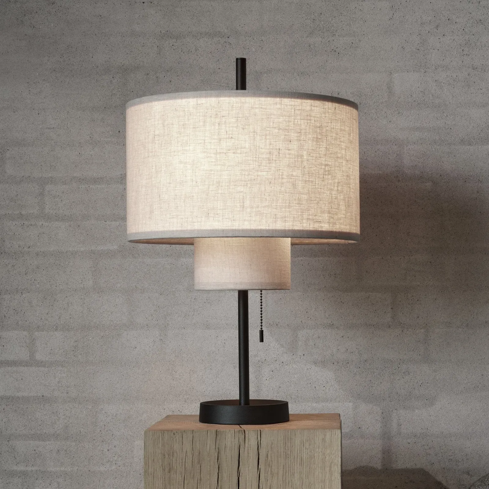 Tischleuchte New Works, Margin, Beige, für Wohnzimmer, Stoff / Textil, Design - 56.5