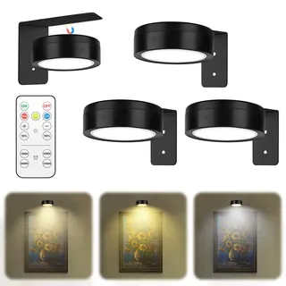 3 Stück Bilderleuchte Kabellos-LED Bildbeleuchtung Kabellos für Wandmontage,Magnetische Bilderleuchte mit 3 Lichtfarben und Einstellbarer Helligkeit, Perfekte Bildbeleuchtung für Kunstwerke und Fotos