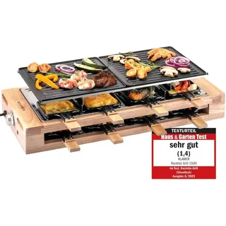 Klamer Raclette 8 Personen, 1500W Raclette Grill mit Holzgestell, Raclette mit antihaftbeschichteter Grillplatte, Tischgrill elektrisch