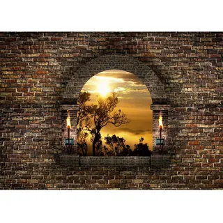 Runa Art Fototapete Fenster Sonnenuntergang Modern Vlies Wohnzimmer Schlafzimmer - Made in Germany - 308 x 220 cm Braun Gelb 9025010a