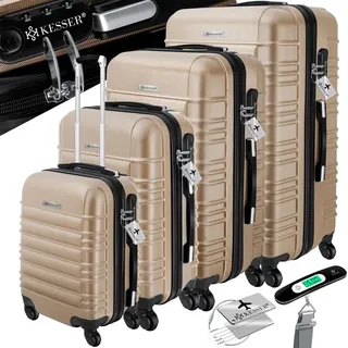 Kesser KESSER® 4tlg. Hartschalenkofferset Hartschalenkoffer Reisekoffer Set Reisekofferset Trolley Koffer Inkl. Kofferwaage + Gepäckanhänger Rollkoffer Schloss 4 Rollen ABS-Hartschale Teleskopgriff S-M-L-XL