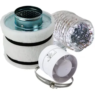 GrowPRO Lüftungsset Midi 185 m3/h, 125mm Aktivkohlefilter AKF Grow Lüftungsset Abluftset Lüfterset