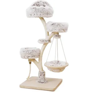 Wiltec Fudajo Designer Kratzbaum in Zweigdesign 130 cm hoch, Katzenkratzbaum mit Plüsch und Sisal, Kletterbaum für Katzen, Katzenbaum mit Hängeliege