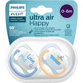 Philips Schnuller, ultra air happy Silikon, blau/gelb, 0-6 Monate