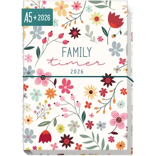 Häfft® Family-Timer 2026 A5+ "Wild Flower" Familien-Kalender für 4 Personen, Familien-Planer 12 Monate: Jan bis Dez 26, Family-Organizer - nachhaltig & klimafreundlich