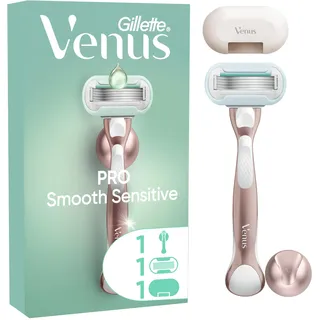 Gillette Venus Pro Smooth Sensitive Damenrasierer für empfindliche Haut, 1 Ersatzklingen, langlebiges Metallhandstück und Duschhalterung
