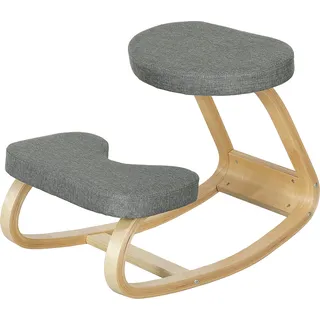 HOMCOM Kniestuhl, ergonomischer Schaukelholzstuhl, Kniestützsitz für Home Office, verbessert die Haltung, Rückenschmerzen, Grau   Aosom