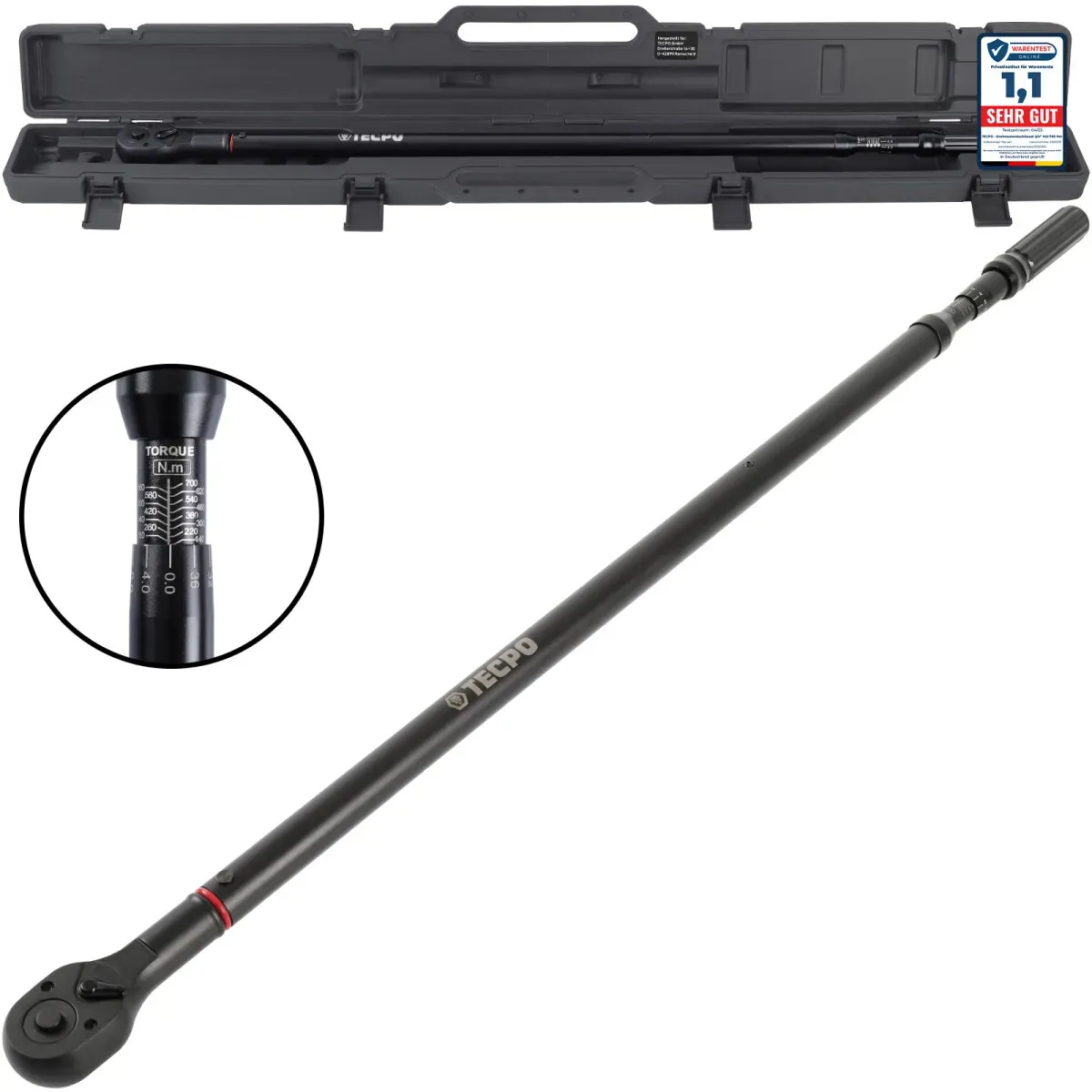 TECPO Drehmomentschlüssel 3/4", 140–700 Nm, Werkstatt-Profi