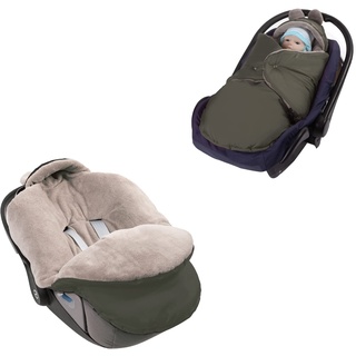 millybo Fußsack Baby Einschlagdecke für Winter geeignet für Kinderwagen Babyschale Babybett Autositz Buggy (Nylon Olive- Minky Latte 607.001)